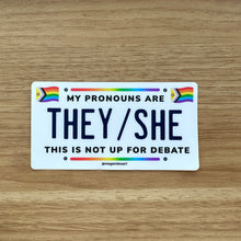 Load image into Gallery viewer, License Plate Pronouns Stickers (4&quot; x 3&quot;)
