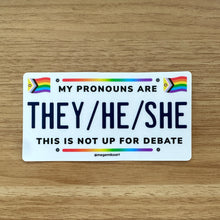 Load image into Gallery viewer, License Plate Pronouns Stickers (4&quot; x 3&quot;)

